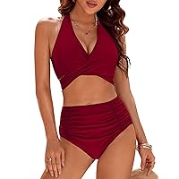 Blooming Jelly Womens Tummy Control Bathing Suits Modest High Waisted Bikini Sets Cute Halter 2 Piece Swim Suit 2024