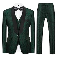 Mens Suits 3 Piece Slim Fit Tuxedo for Men Paisley Suit Prom Tux Shawl Lapel One Button Blazer Vest Pants Set