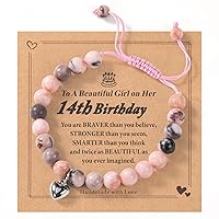 Etercycle Gifts for 14 Year Old Girl, Natural Stone Bracelet Heart Bracelet With Birthday Gift Cards, 14th Birthday Christmas Gifts for Teen Girls