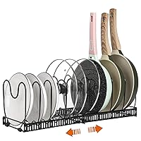 ROOHUA Pot Rack -Expandable Pan Organizer for Cabinet, Lid Holder with 10 Adjustable Compartment for Kitchen Cabinet Cookware Baking Frying Rack