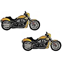 2pcs. Yellow Motorbike Patches Sticker Motorcycle Bike Classic Cartoon Embroidery Iron On Fabric Applique DIY Sewing Craft Repair Decorative Sign Symbol Costume