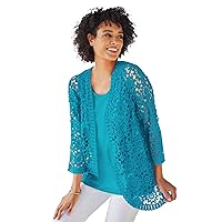 Woman Within Women's Plus Size Curved Hem Pointelle Cardigan