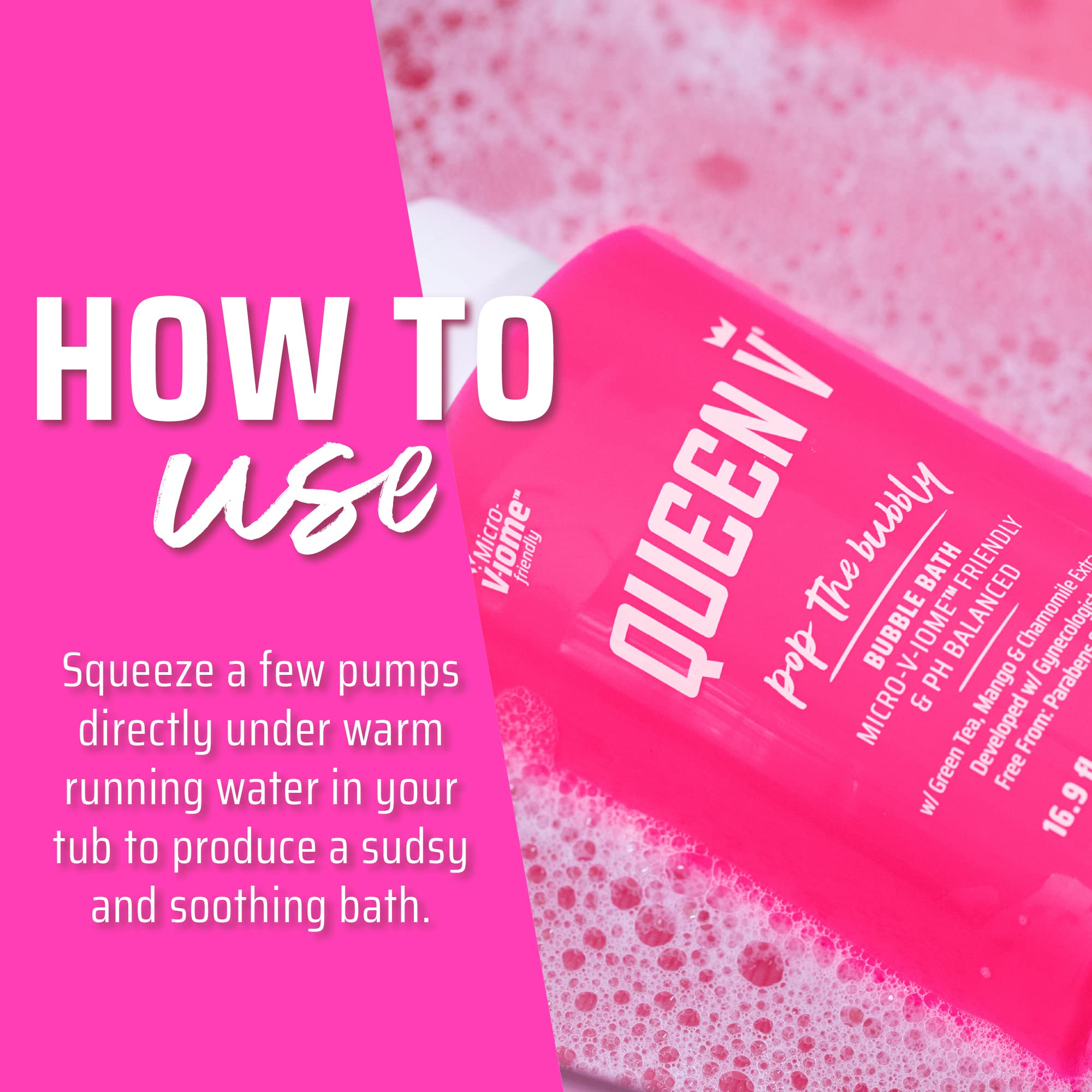 Queen V Pop the Bubbly Bubblebath pH Balanced, Enriched with Aloe and Rose Water, For Use on External Intimate Area