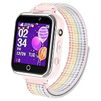PTHTECHUS Kids Smart Watch, Gifts for Boys Girls Age 6-12, 24 Puzzle Games 2 HD Cameras HD Touchscreen MP3 Music Player Video Pedometer Alarm Clock Smartwatches for Kids Birthday Gift Toys (Pink)