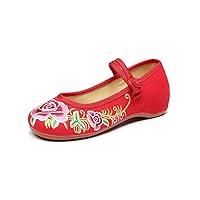 TRC Spring/Summer Retro Plate Button Embroidered Cloth Shoes Square Dance Shoes Women's Flat Shoes Big Size 34-43