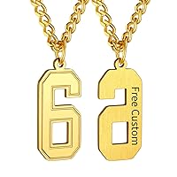 ChainsHouse Men 0-9 Jersey Number Necklace, Custom Necklace Baseball/Basketball/Football with Number, Personalized Number Pendant Stainless Steel Chain Sports Necklaces for Men Women, with Gift Box