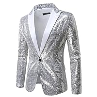 Shiny White Sequin Glitter Blazer Men One Button Collar Tuxedo Jacket Mens Wedding Groom Party Prom Stage Man Suit