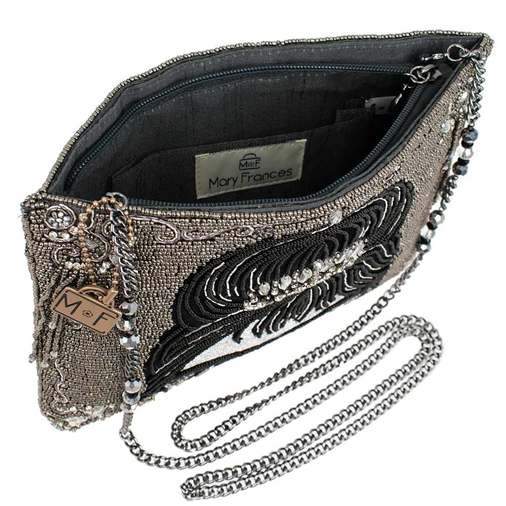 Mary Frances Beauty Beaded Crossbody Clutch Handbag, Pewter