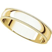 Solid 14k Yellow Gold Wedding Band Plain Milgrain Ring Polished Finish Regular Fit, 4 mm Size 9