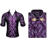 Gold Paisley Silk Men Shirts Long Sleeve Casual Flower Shirts for Men Dress Shirts Designer Leopard Collar Pin