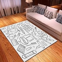 Non-Slip Area Rug 2'x 3' Hair Dress Salon Barber Doodle Beauty and Care Sketch Rugs Carpet for Classroom Living Room Bedroom Dining Kindergarten Room