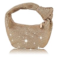 ELDA Knotted Handbag for Women Small Bling Full Rhinestone Purse Designer Ladies Hobo Dumpling Bag Glitter Evening Clutch