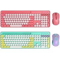 SABLUTE 2 Pack Retro Typewriter Keyboard and Mouse Combo, with Phone/Tablet Holder, Cute Colorful Keyboard for Computer/Laptop/Windows/Mac, Pink & Green