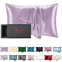 100% Mulberry Silk Acne Pillowcase for Hair and Skin Made in USA, 22 Momme Real Silk Cooling Pillow Cases, Anti Wrinkle, Anti Aging, Soft, Hypoallergenic(Purple, King)