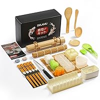 Delamu Sushi Making Kit, Bamboo Sushi Mat, Including 2 Sushi Rolling Mats,  5 Pairs of Chopsticks, 1 Paddle, 1 Spreader, 1 Beginner Guide PDF, Beginner