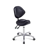 Professional Saddle Stool Chair with Back Support, Rolling Saddle Ergonomic Stool Heavy Duty for Clinic Dentist Spa Massage Salons Studio (Black, Adjustble Back)