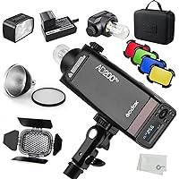 GODOX AD200Pro AD200 Pro with BD-07 Barn Door Honeycomb Grid 4 Color Filter Kit, Standard Reflector with Soft Diffuser, 200W 2.4G Flash Strobe, 1/8000 HSS, 500 Full Power Flashes, 0.01-2.1s Recycling