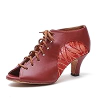 Minishion Women's Lace-up Mesh Leather Latin Dancing Shoes Ankle Sandals