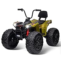Kids ATV Car, 24V Ride on Toy 4WD Quad Electric Vehicle, 4x80W Powerful Engine, with 7AHx2 Large Battery, Accelerator Handle, Full Metal Suspensions, EVA Tires, Bluetooth & Music (Green)