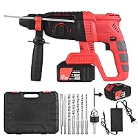 21 V Cordless Brushless Hammer Drill with Carry Box 3-in-1 Hammer Drill Electric Breaker Drill with Adjustable Auxiliary Handle Depth Gauge 4.0 Ah Battery Quick Charger Collet Drill Chisel