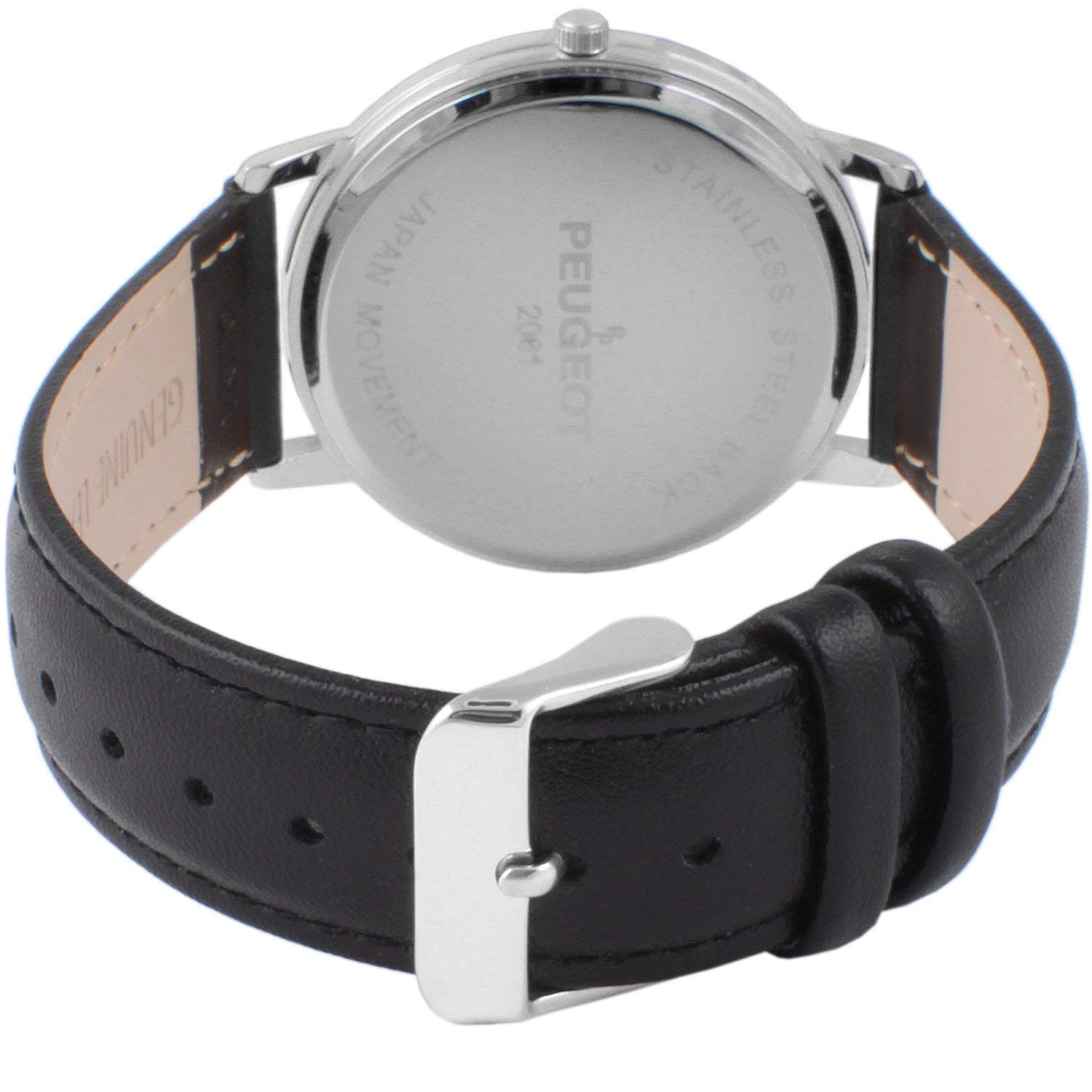 Peugeot Men's Vintage Business Watch - Retro Style, Analog Movement with Remote Sweep Second Hand and Black Leather Strap