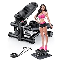 Mini Steppers for Exercise, Stair Stepper 330 lb Capacity, Workout Stepper Machine for Exercise at Home, Step Machine with Resistance Bands, Piano Black