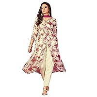 Indian Women Chinon Aliya Cut Kurti Set Stitched & Dupatta 4143