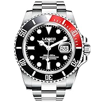 LOREO Mens Silver Stainless Steel Sapphire Glass Black Rotating Bezel Men's Automatic Watch