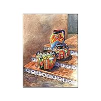 Mexican Pottery Still Life Canvas Print Oil Painting Poster Wall Decor Print Picture Canvas Painting Posters And Prints Wall Art Pictures for Living Room Bedroom Decor 16x20inch(40x51cm) Frame-style