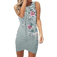 XJYIOEWT Summer Dresses for Women 2024 Long Sleeve, Women's Fashionable Round Neck Printed Wrinkle Slim Irregular Vest