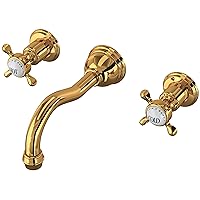 PERRIN & ROWE EDWARDIAN TRIM SET ONLY WITH NO ROUGH VALVE BODY TO SPOUT WALL MOUNTED THREE HOLE WIDESPREAD LAVATORY FAUCET SET ENGLISH GOLD WITH CROSS HANDLES