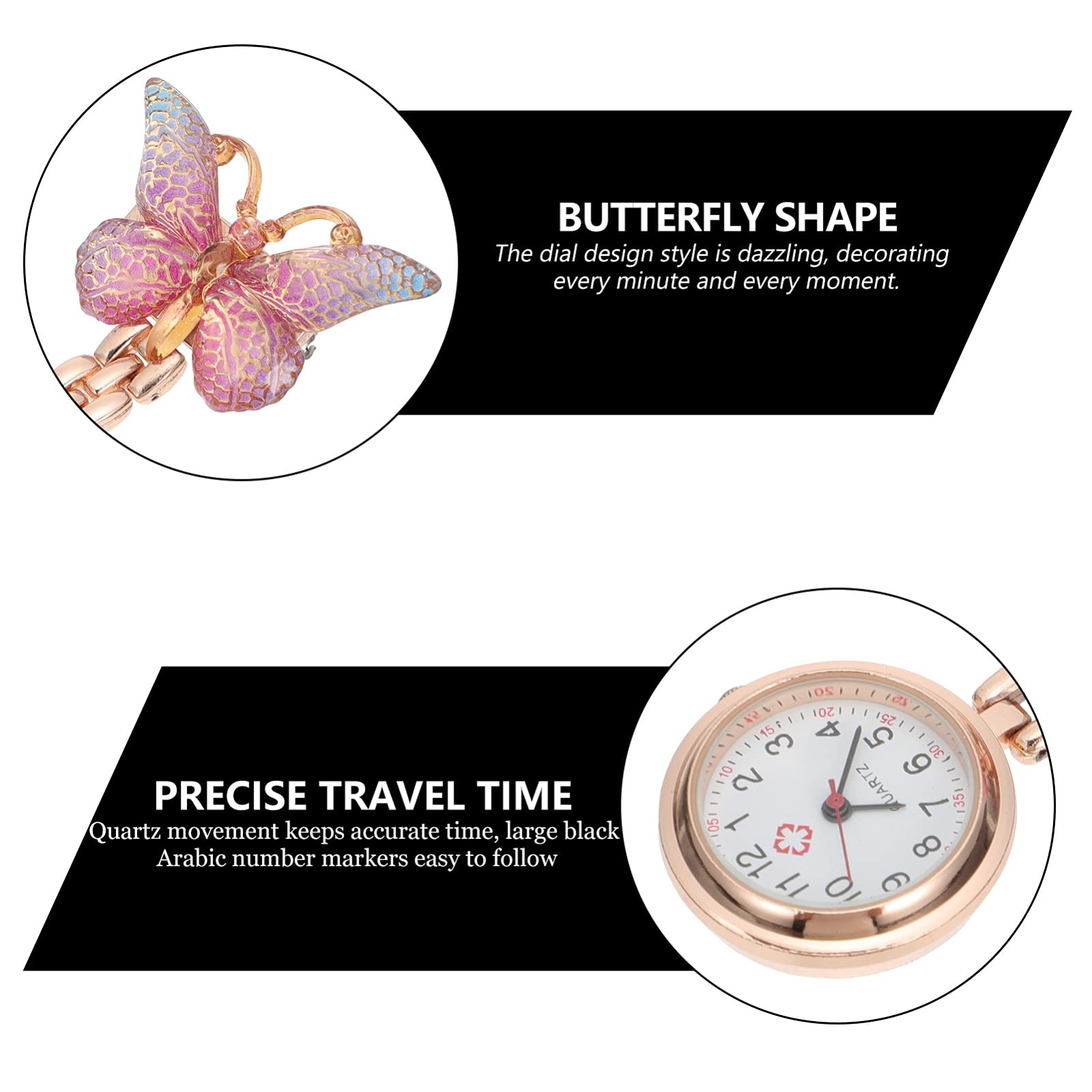 Hemobllo Nurse Watch with Butterfly Pattern Glass Lapel Watch Telescopic Quartz Watch Clip On Watch with Second Hand Stethoscope Badge Fob Medical Pocket Watch Jewelry Gift