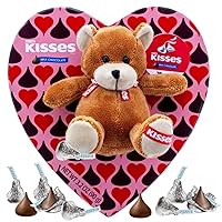 Hershey Kisses Chocolate Heart Box with Brown Bear Stuffed Animal, Individually Wrapped Candies, Valentines day Gift