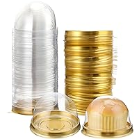 50 Pcs Clear Plastic Mini Cupcake Container, Mini Cupcake Box Muffin Dome Muffin Single Container Box for Wedding Birthday Cheese Pastry Dessert Cake (Gold)