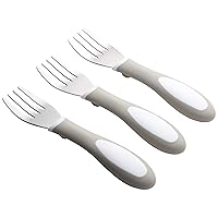 ECR4Kids My First Meal Pal Stainless Steel Forks, Toddler Silverware, White, Light Grey, 3-Pack