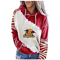 Workout Shirts For Women Loose Fit Fashion Women's Hooded Color Matching Halloween Printed Sweater Top