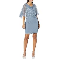 J Kara Women's Cowl Neck Capelet Short Cocktail Sequin Beaded Dress