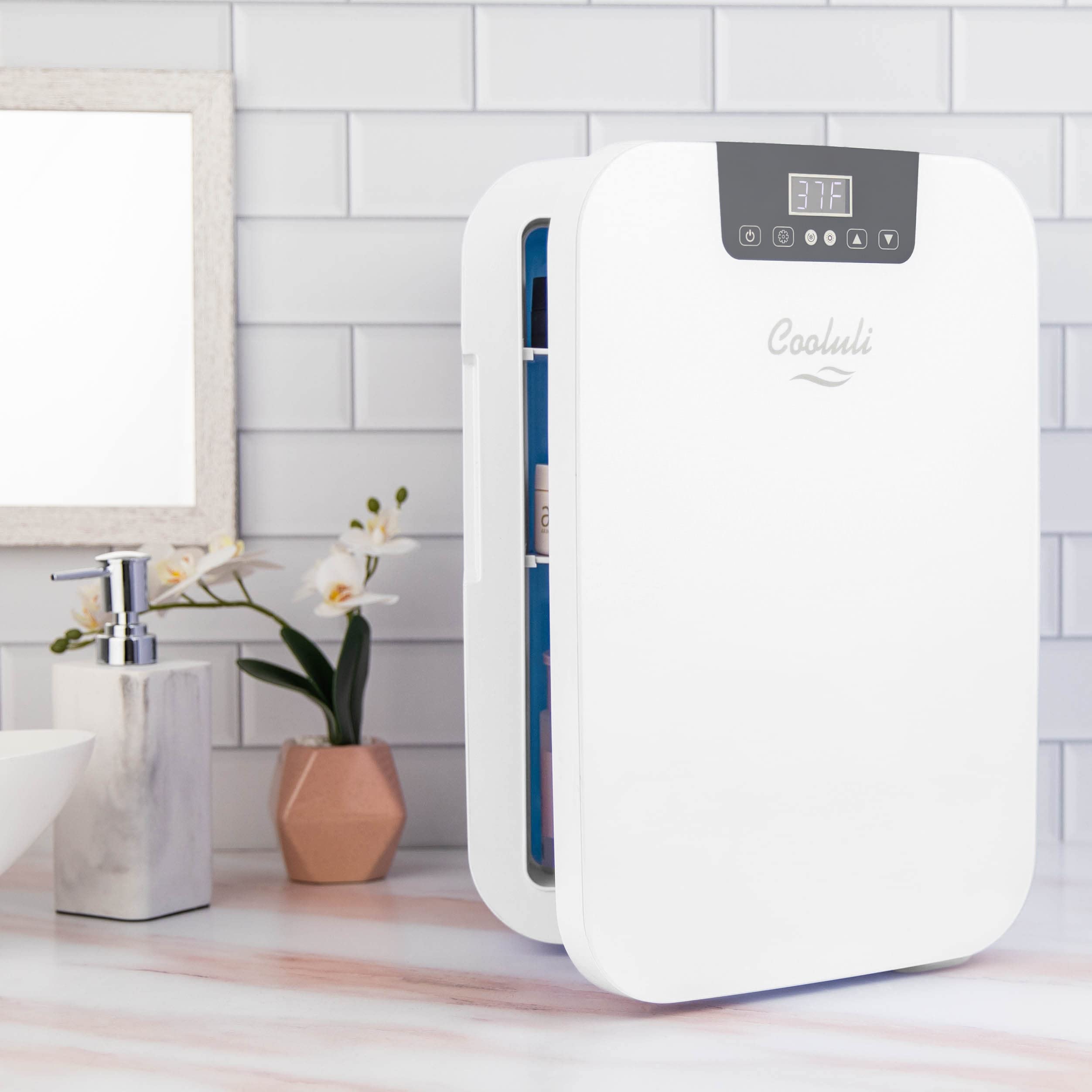 Cooluli 20L Mini Fridge For Bedroom - Car, Office Desk & College Dorm Room - Glass Front & Digital Temperature Control - 12v Small Refrigerator for Food, Drinks, Skincare, Beauty & Breast Milk (White)