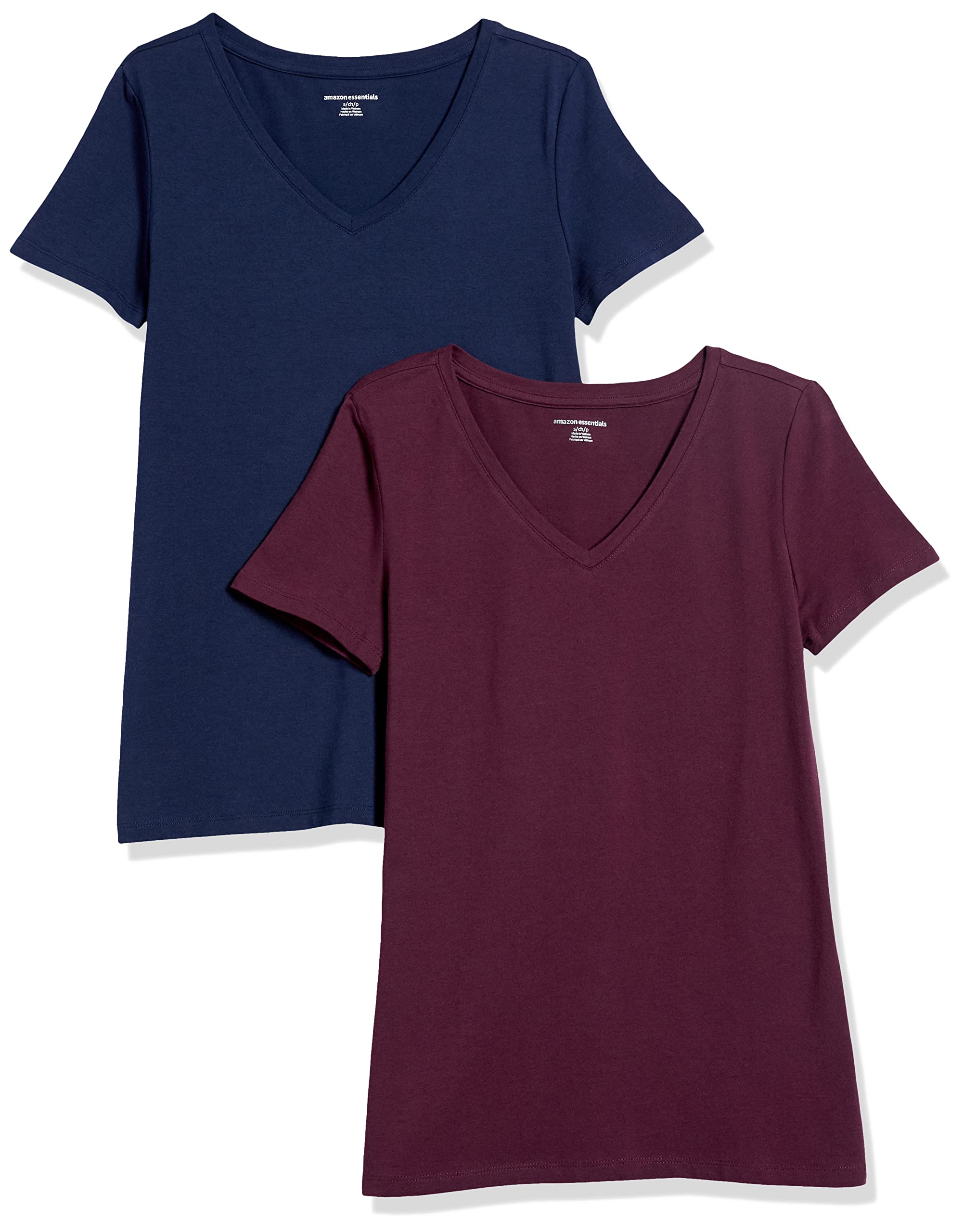 Amazon Essentials Women's Classic-Fit Short-Sleeve V-Neck T-Shirt, (Available in Plus Size), Multipacks