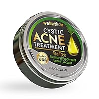 Wellution Cystic Acne Treatment Cream - Natural Pimple and Scar Remover with Tea Tree Oil - Effective Overnight Face Treatment for Acne Spots, Pimples and Scars - 1oz