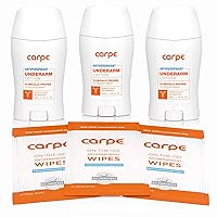 Carpe Underarm Antiperspirant and Deodorant, Pack of 3-WITH 3 FREE ON-THE-GO WIPES!