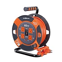 SURAIELEC 50 FT Extension Cord Reel, 14 Gauge Retractable Extension Cord,  SJTOW 14 AWG/3C Heavy Duty Power Cord, 13 AMP Circuit Breaker, Lighted