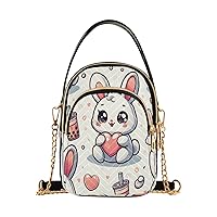 Quilted Crossbody Bags for Women,Seamless Pattern Of Cute Rabbit with Heart and Bubble Milk Tea Background Women's Crossbody Handbags Small Travel Purses Phone Bag