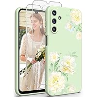 for Samsung Galaxy A15 5G Case, Girls Women Florals Liquid Silicone Phone Case, Shockproof Anti-Scratch Soft Protection Case with 2X Screen Protectors for Galaxy A15 5G (White Peony)