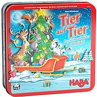 HABA 305525 Animal Stacking, Skill 2-4 Players from 4 Years, The Popular Game with Christmas Motifs, Multi-Coloured