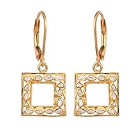 0.25 CTW Natural Polki Diamond Square Shape Lever Back Earrings in Vermeil Yellow Gold Over Sterling Silver