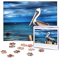 Pelican Bird Blue Sea Puzzles 500 Pieces Personalized Jigsaw Puzzles with Storage Bag Photos Puzzle for Photos Challenging Picture Puzzle for Family Home Decor Jigsaw (20.4