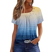 Womens Casual Tops Spring Tops for Women 2024 Trendy Spring Fashion Buy Again My Orders Deal of The Day Clearance Womens White Blouse Short Sleeve Tops for Women Summer 07-Blue X-Large