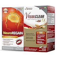 VesseCLEAR EX + NeuroREGAIN: Nattokinase NSK-SD, Elastin F for Clean & Flexible Blood Vessel, Cardiovascular & Circulation Support, Scallop-derived PLASMALOGEN for Brain Deterioration