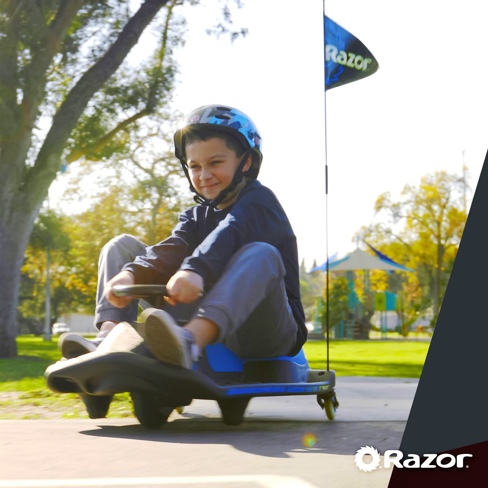 Razor Crazy Cart Shift for Kids Ages 6+ (Low Speed) 8+ (High Speed) - 12V Electric Drifting Go Kart for Kids - High/Low Speed Switch and Simplified Drifting System, for Riders up to 120 lbs,Black/Blue